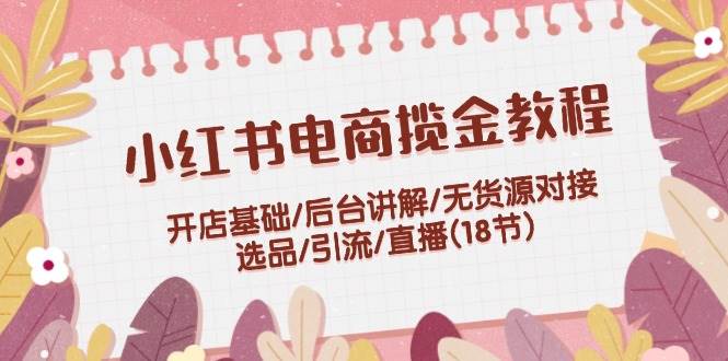 小红书电商揽金教程：开店基础/后台讲解/无货源对接/选品/引流/直播(18节)-云商网创