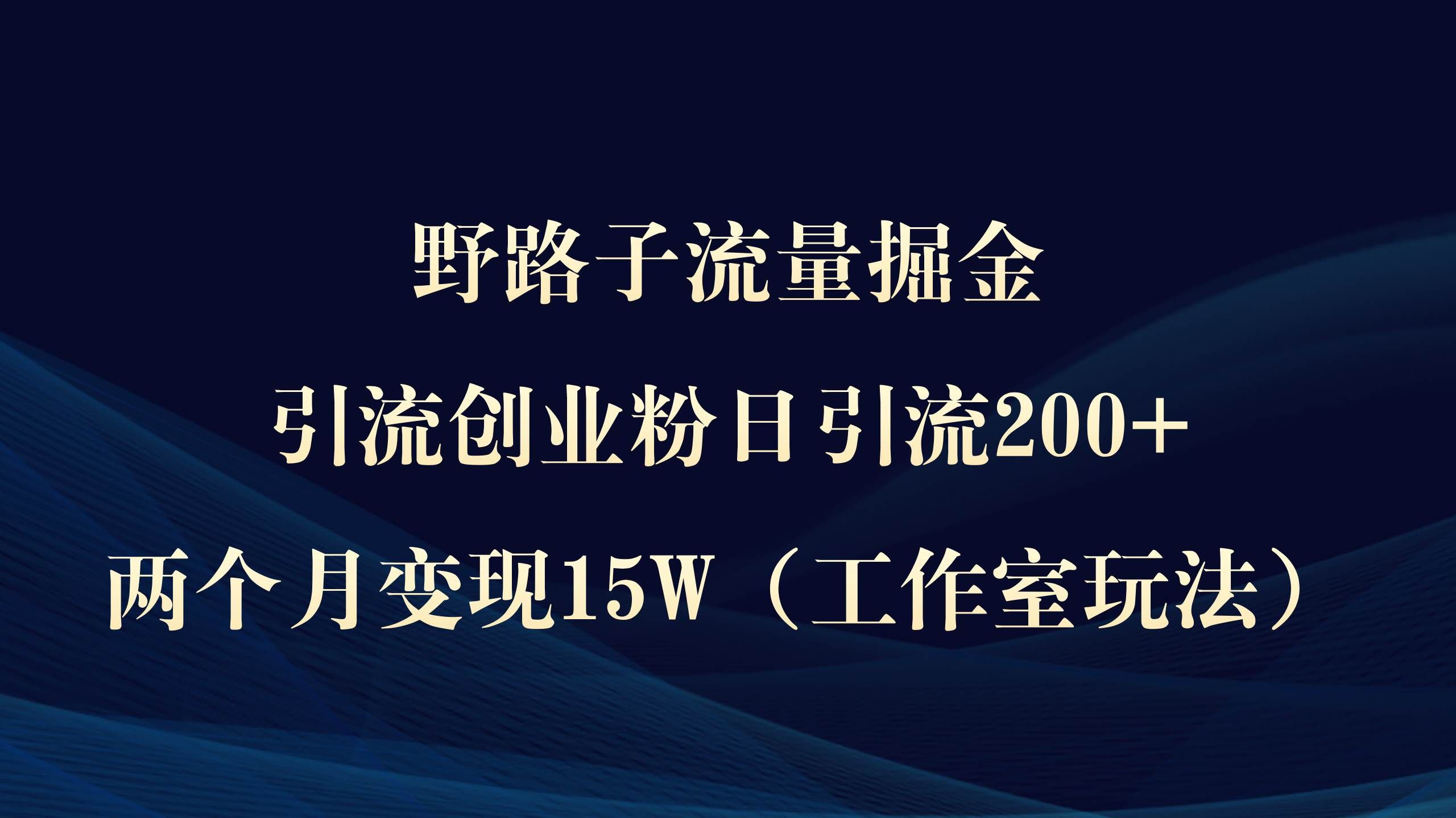 （9513期）野路子流量掘金，引流创业粉日引流200+，两个月变现15W（工作室玩法））-云商网创