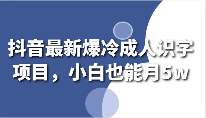 抖音最新爆冷成人识字项目，小白也能月5w-云商网创