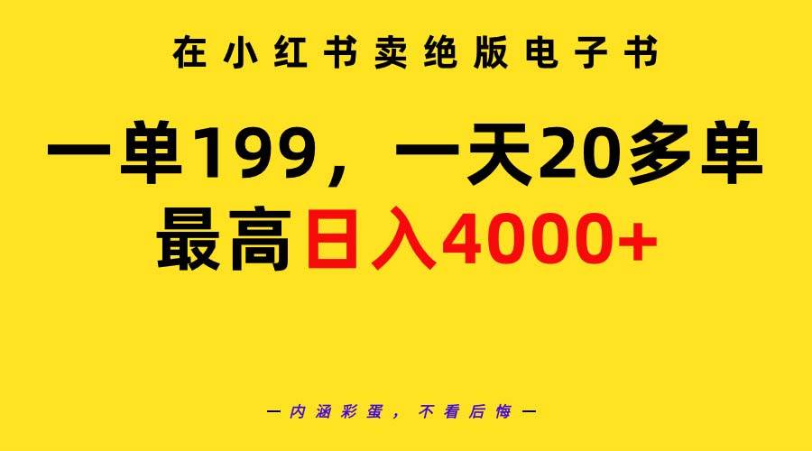 在小红书卖绝版电子书，一单199 一天最多搞20多单，最高日入4000+教程+资料-云商网创