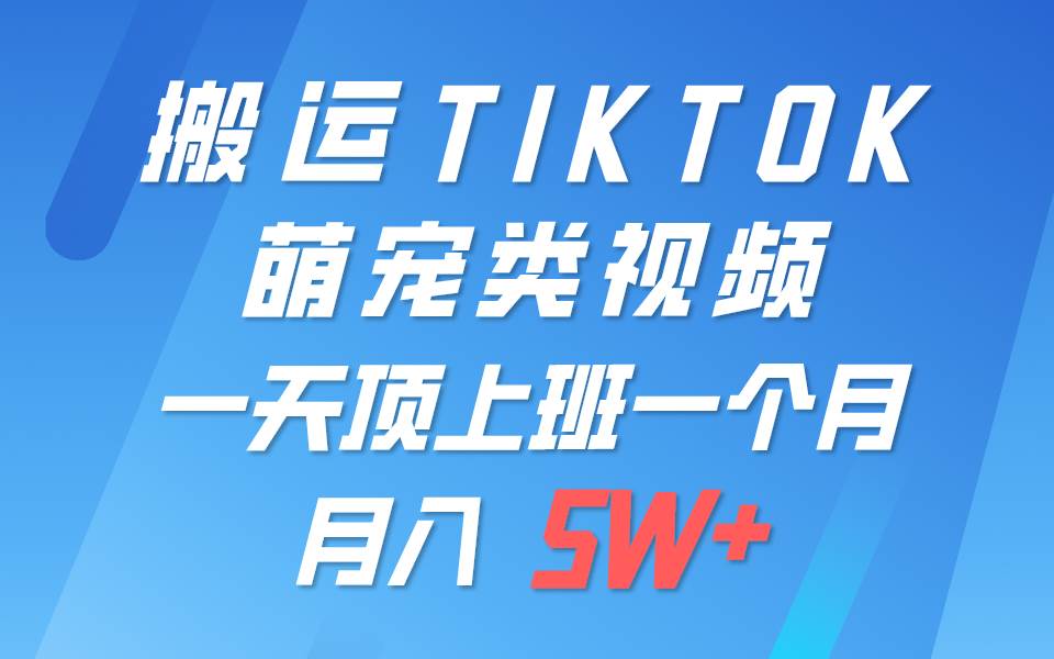 一键搬运TIKTOK萌宠类视频，一部手机即可操作，所有平台均可发布 轻松月入5W+-云商网创