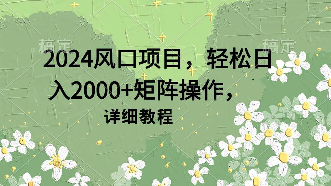 2024风口项目，轻松日入2000+矩阵操作，详细教程-云商网创