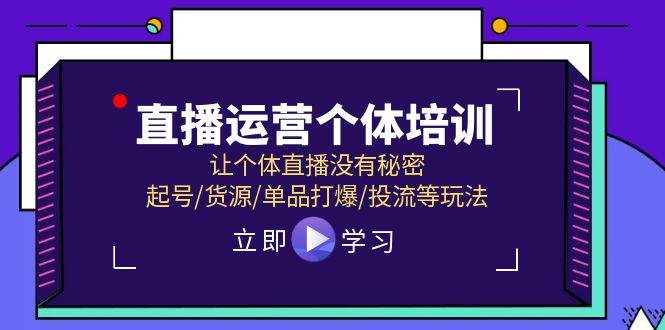 直播运营个体培训，让个体直播没有秘密，起号/货源/单品打爆/投流等玩法-云商网创