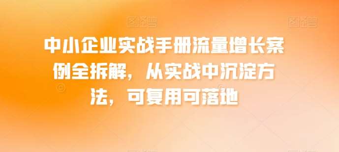 中小企业实战手册流量增长案例全拆解，从实战中沉淀方法，可复用可落地-云商网创