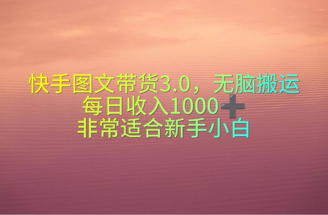 快手图文带货3.0，无脑搬运，每日收入1000＋，非常适合新手小白-云商网创