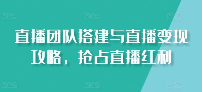 直播团队搭建与直播变现攻略，抢占直播红利-云商网创