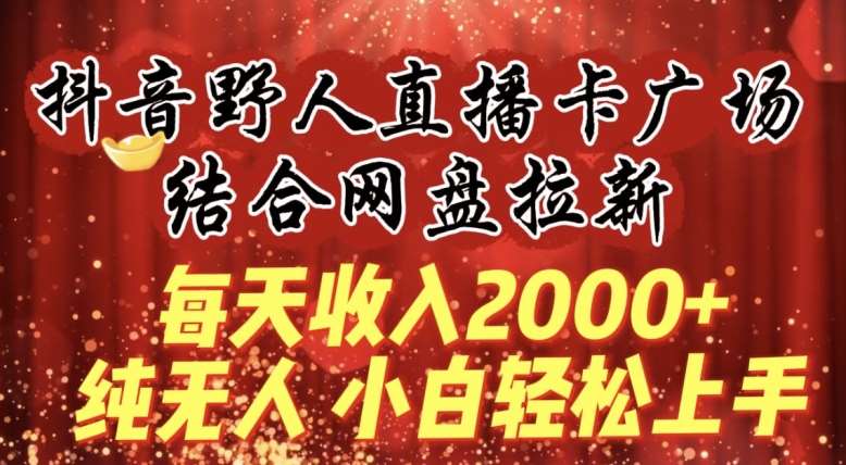 每天收入2000+，抖音野人直播卡广场，结合网盘拉新，纯无人，小白轻松上手【揭秘】-云商网创