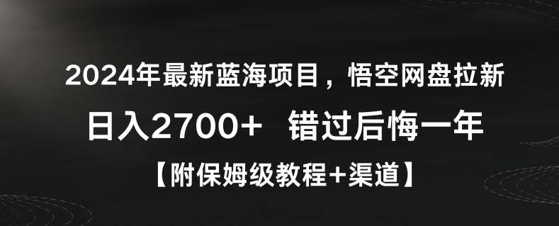 2024年最新蓝海项目，悟空网盘拉新，日入2700+错过后悔一年【附保姆级教程+渠道】【揭秘】-云商网创