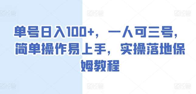 单号日入100+，一人可三号，简单操作易上手，实操落地保姆教程【揭秘】-云商网创