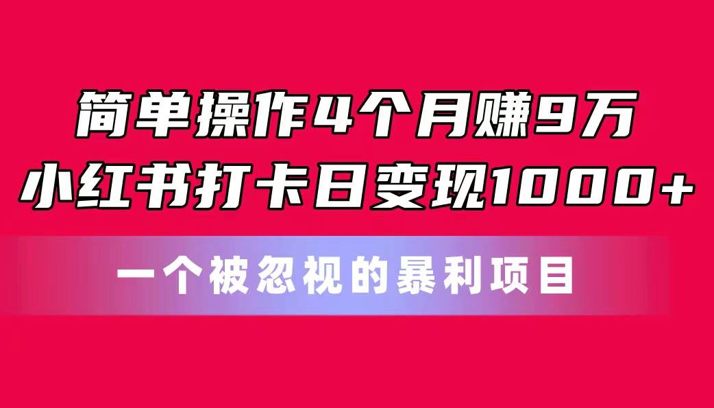简单操作4个月赚9万！小红书打卡日变现1000+！一个被忽视的暴力项目-云商网创
