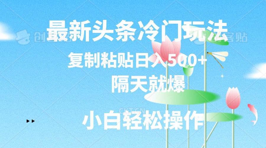 （11414期）最新头条冷门玩法，隔天就爆，复制粘贴日入500+-云商网创