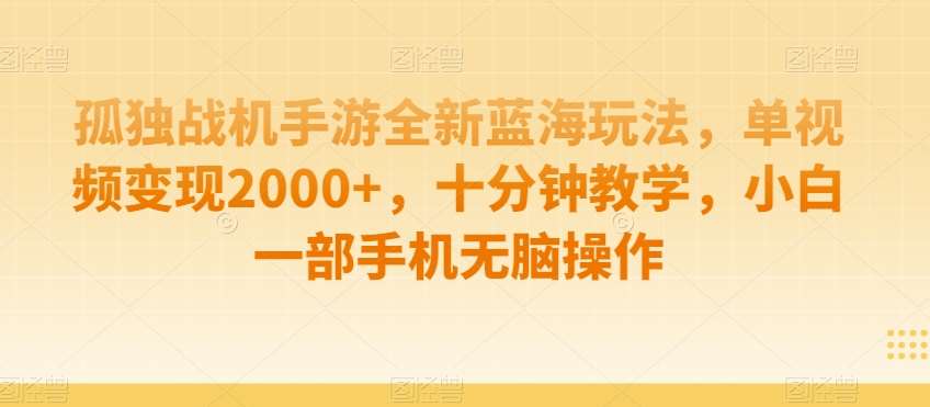 孤独战机手游全新蓝海玩法，单视频变现2000+，十分钟教学，小白一部手机无脑操作【揭秘】-云商网创