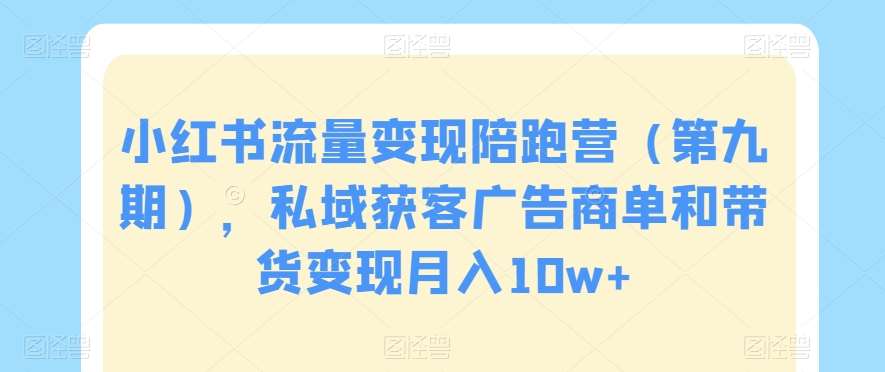 小红书流量变现陪跑营（第九期），私域获客广告商单和带货变现月入10w+-云商网创