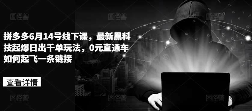 拼多多6月14号线下课，最新黑科技起爆日出千单玩法，0元直通车如何起飞一条链接-云商网创