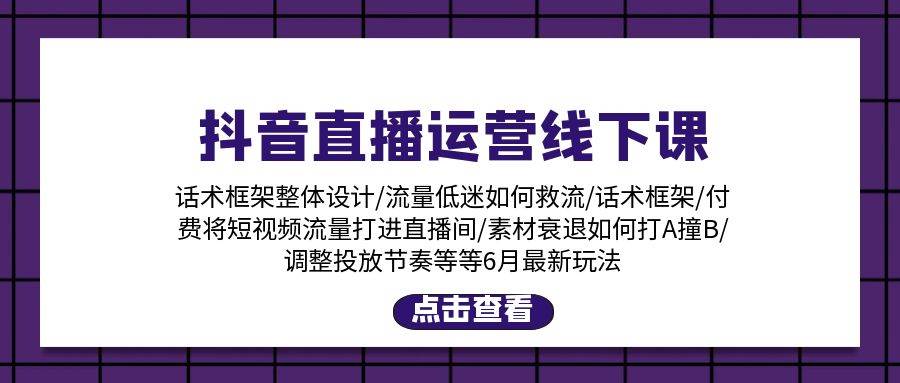 抖音直播运营线下课：话术框架/付费流量直播间/素材A撞B/等6月新玩法-云商网创