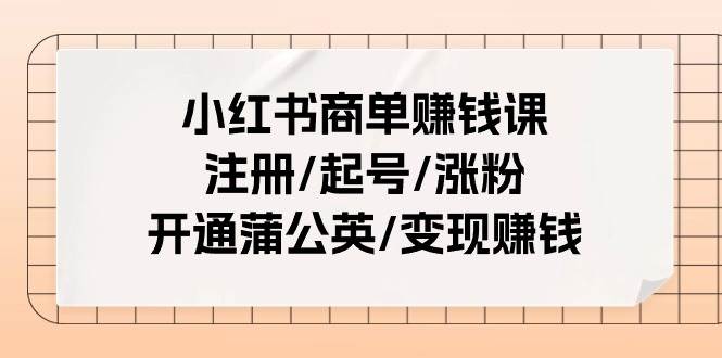 （11130期）小红书商单赚钱课：注册/起号/涨粉/开通蒲公英/变现赚钱（25节课）-云商网创