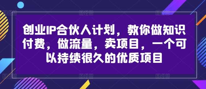 创业IP合伙人计划，教你做知识付费，做流量，卖项目，一个可以持续很久的优质项目-云商网创