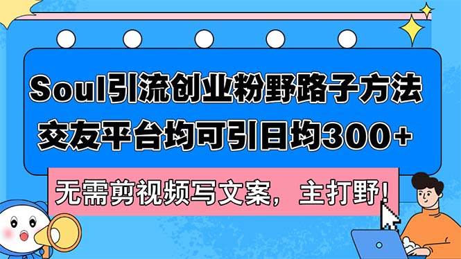 Soul引流创业粉野路子方法，交友平台均可引日均300+，无需剪视频写文案…-云商网创