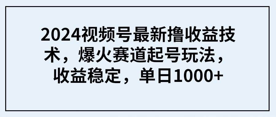 2024视频号最新撸收益技术，爆火赛道起号玩法，收益稳定，单日1000+-云商网创