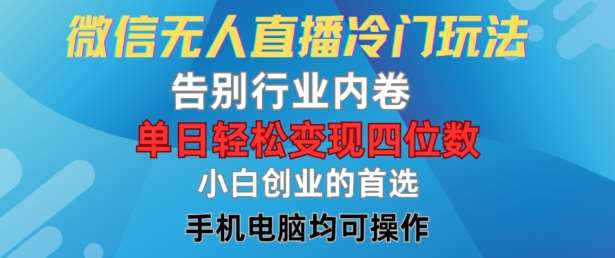 微信无人直播冷门玩法，告别行业内卷，单日轻松变现四位数，小白的创业首选【揭秘】-云商网创