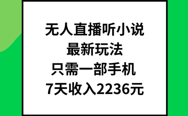 无人直播听小说最新玩法，只需一部手机，7天收入2236元【揭秘】-云商网创