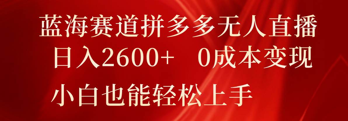 蓝海赛道拼多多无人直播，日入2600+，0成本变现，小白也能轻松上手-云商网创