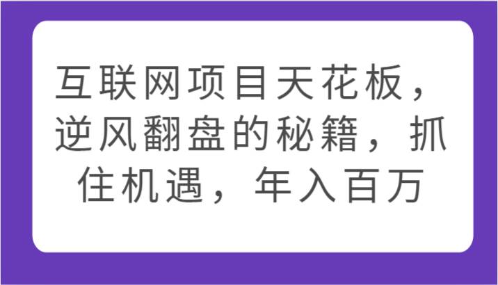 互联网项目天花板，逆风翻盘的秘籍，抓住机遇，年入百万-云商网创