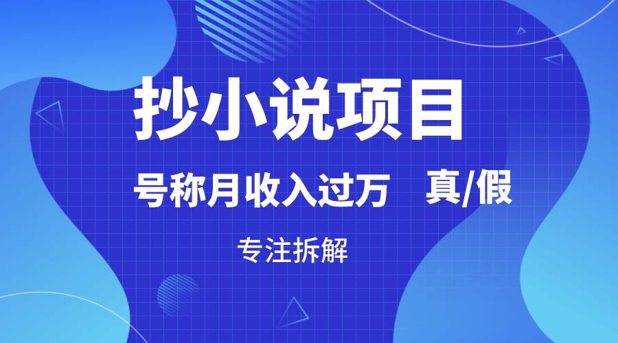 抄小说项目，号称月入过万，到底是否真实，能不能做，详细拆解-云商网创