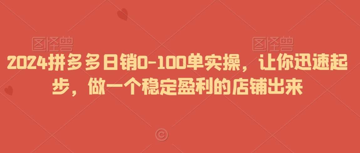 2024拼多多日销0-100单实操，让你迅速起步，做一个稳定盈利的店铺出来-云商网创