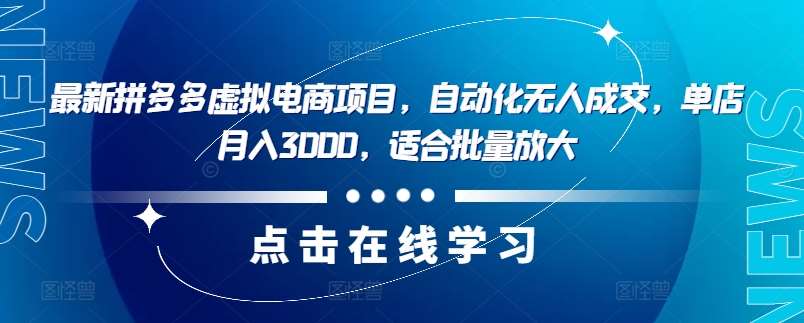 最新拼多多虚拟电商项目，自动化无人成交，单店月入3000，适合批量放大-云商网创