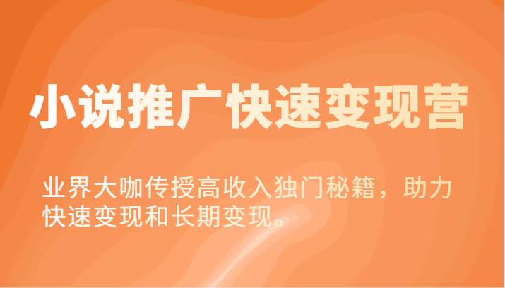 小说推广快速变现营-业界大咖传授高收入独门秘籍，助力快速变现和长期变现。-云商网创