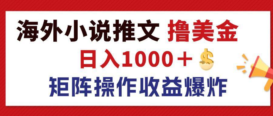 （12333期）最新海外小说推文撸美金，日入1000＋ 蓝海市场，矩阵放大收益爆炸-云商网创