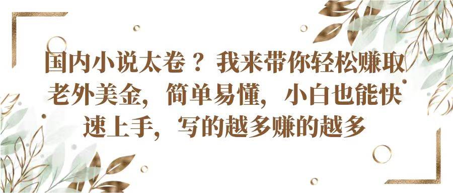 国内小说太卷？带你轻松赚取老外美金，简单易懂小白也能快速上手，写的越多赚的越多-云商网创