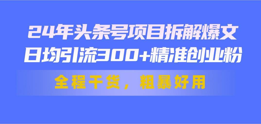 （11397期）24年头条号项目拆解爆文，日均引流300+精准创业粉，全程干货，粗暴好用-云商网创