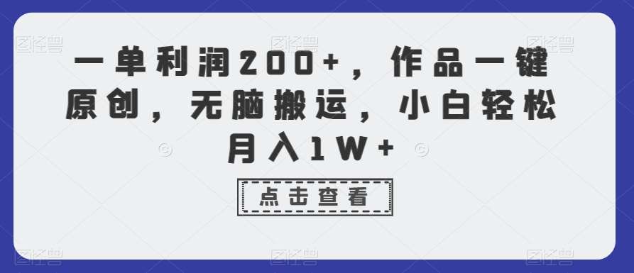 一单利润200+，作品一键原创，无脑搬运，小白轻松月入1W+【揭秘】-云商网创