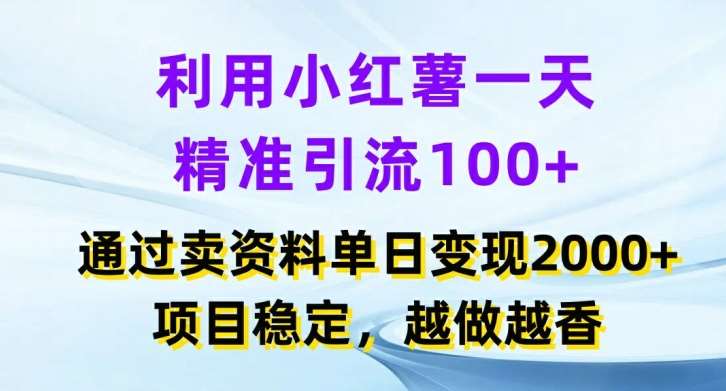 利用小红书一天精准引流100+，通过卖项目单日变现2k+，项目稳定，越做越香【揭秘】-云商网创