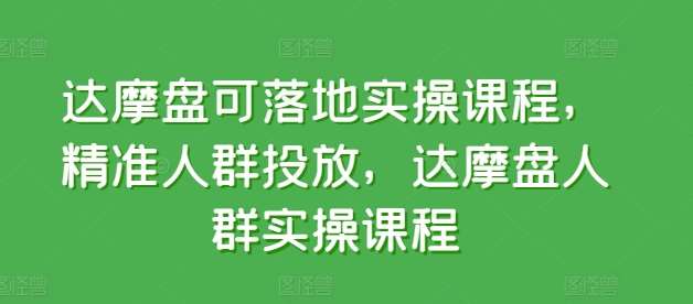 达摩盘可落地实操课程，精准人群投放，达摩盘人群实操课程-云商网创