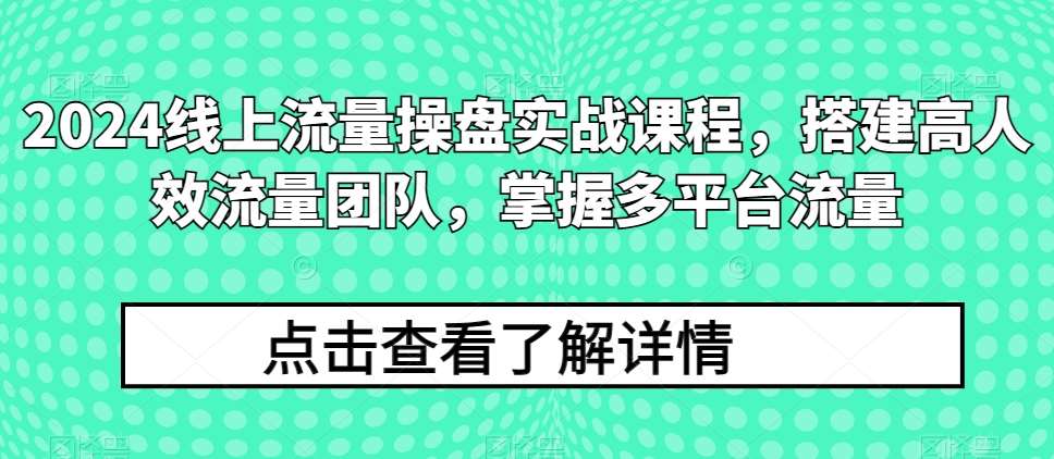 2024线上流量操盘实战课程，搭建高人效流量团队，掌握多平台流量-云商网创