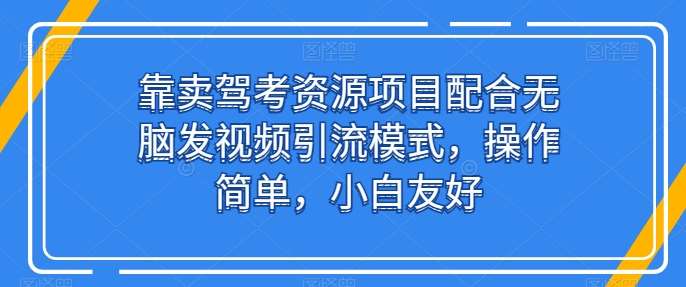 靠卖驾考资源项目配合无脑发视频引流模式，操作简单，小白友好【揭秘】-云商网创