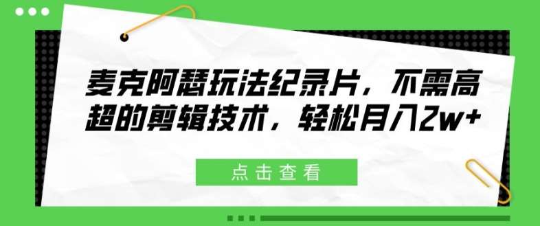 麦克阿瑟玩法纪录片，不需高超的剪辑技术，轻松月入2w+【揭秘】-云商网创
