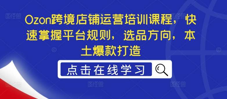 Ozon跨境店铺运营培训课程，快速掌握平台规则，选品方向，本土爆款打造-云商网创