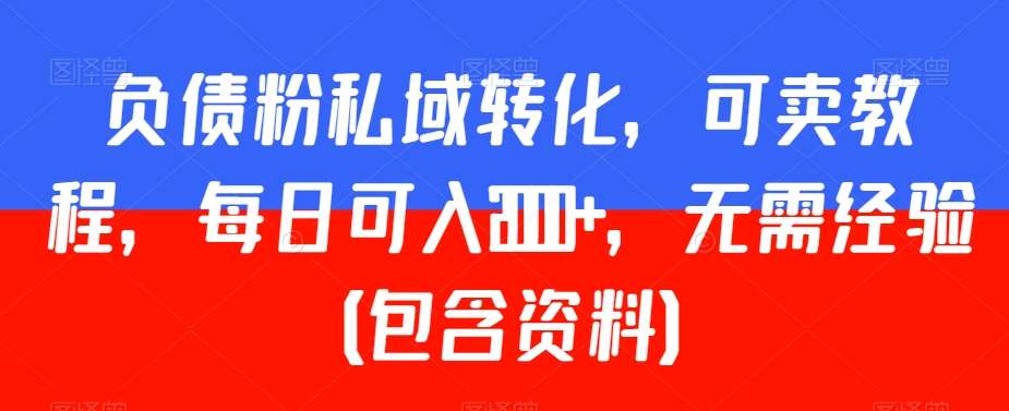 负债粉私域转化，可卖教程，每日可入2000+，无需经验（包含资料）【揭秘】-云商网创