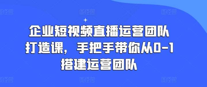 企业短视频直播运营团队打造课，手把手带你从0-1搭建运营团队-云商网创