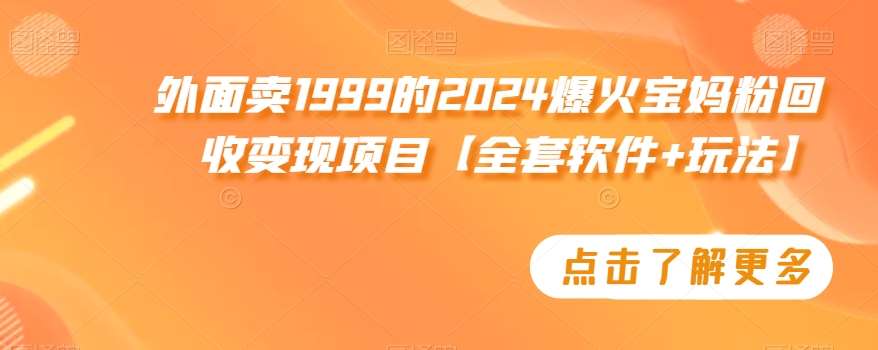 外面卖1999的2024爆火宝妈粉回收变现项目【全套软件+玩法】【揭秘】-云商网创