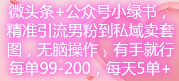 微头条+公众号小绿书，精准引流男粉到私域卖套图，无脑操作，有手就行，每单99-200，每天5单-云商网创