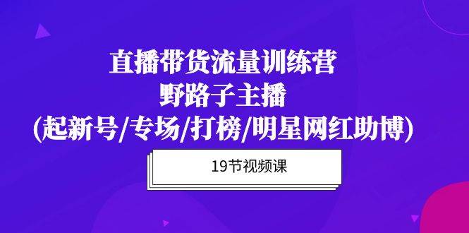 （10016期）直播带货流量特训营，野路子主播(起新号/专场/打榜/明星网红助博)19节课-云商网创