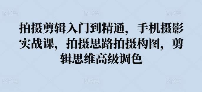 拍摄剪辑入门到精通，​手机摄影实战课，拍摄思路拍摄构图，剪辑思维高级调色-云商网创