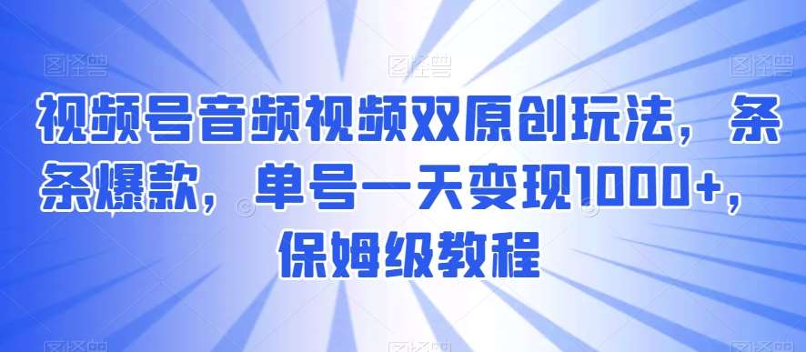 视频号音频视频双原创玩法，条条爆款，单号一天变现1000+，保姆级教程【揭秘】-云商网创