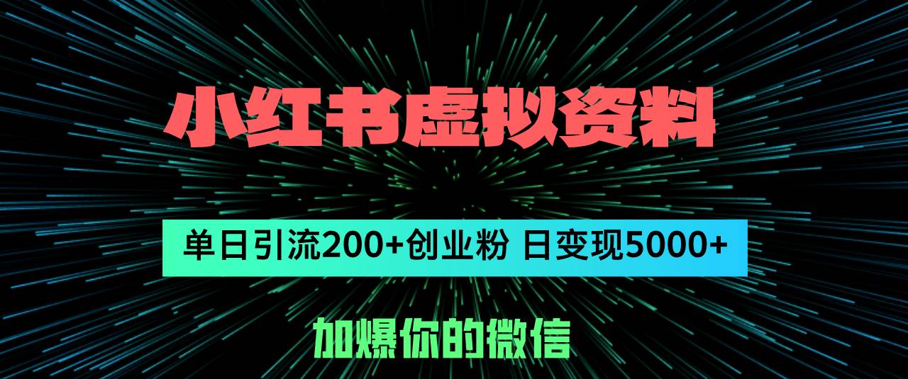 小红书虚拟资料日引流200+创业粉，单日变现5000+-云商网创