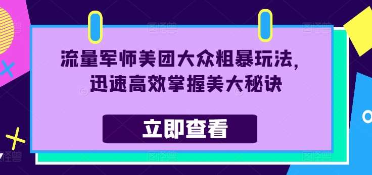 流量军师美团大众粗暴玩法，迅速高效掌握美大秘诀-云商网创